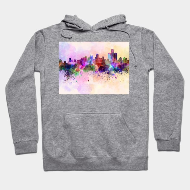 Detroit skyline in watercolor background Hoodie by PaulrommerArt